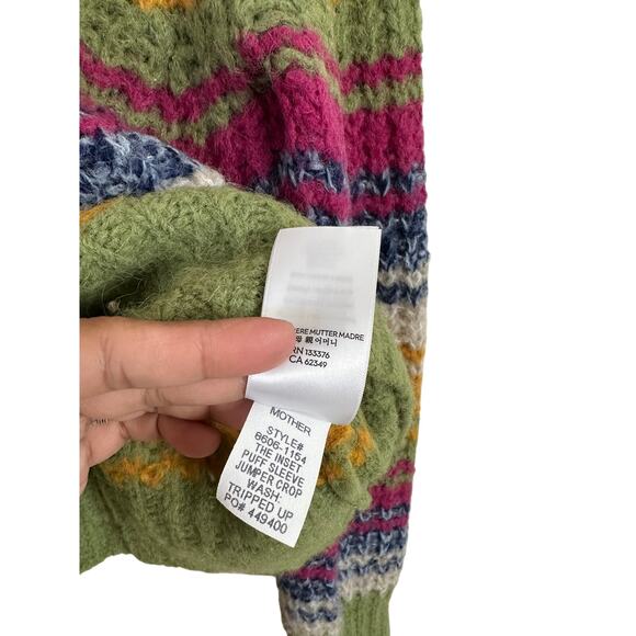 Mother Inset Puff Sleeve Sweater Alpaca Blend Multicolor Womans Small - Picture 10 of 10
